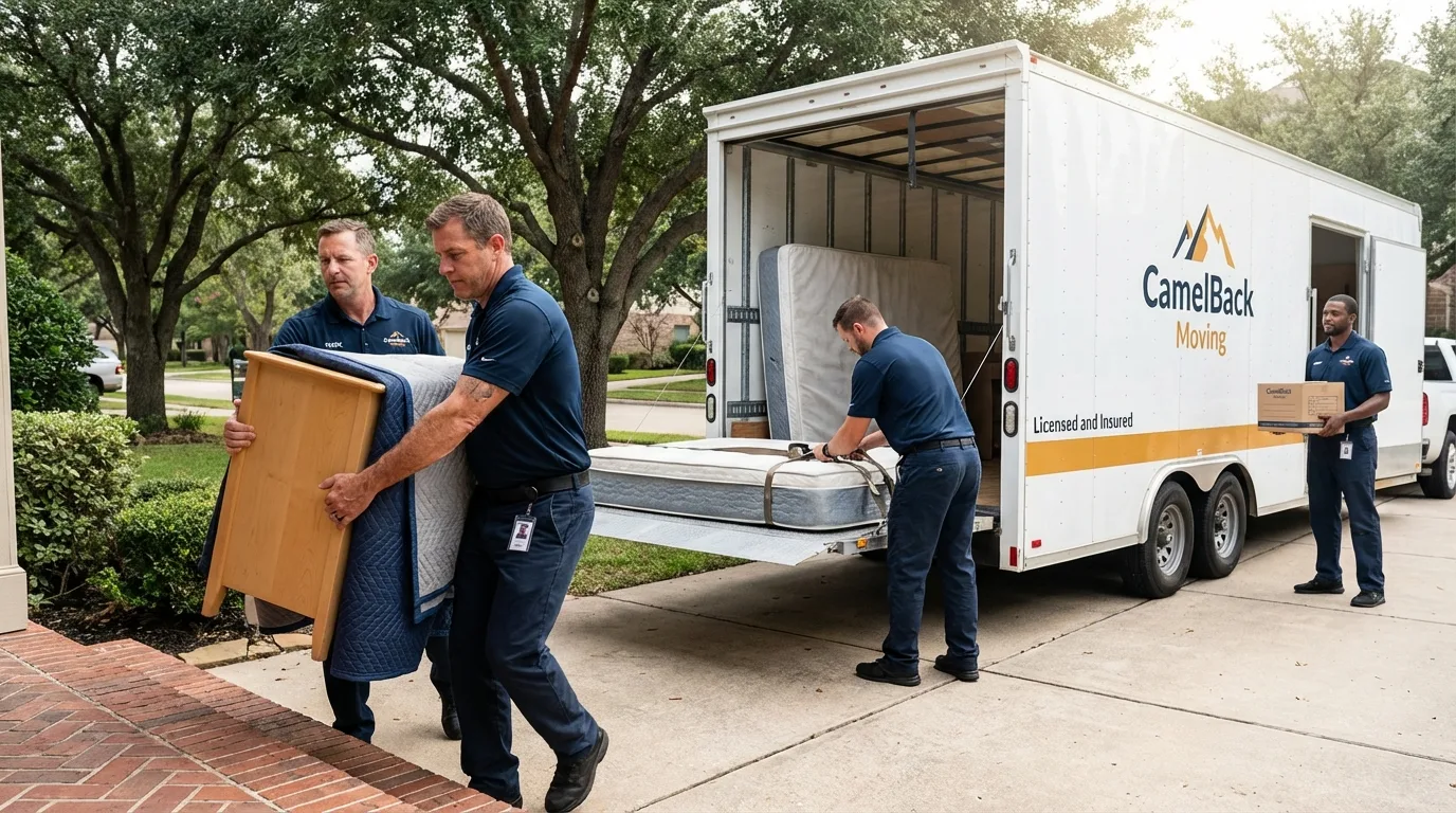 Crew loading residential truck for cross-state move from Massapequa Park, NY