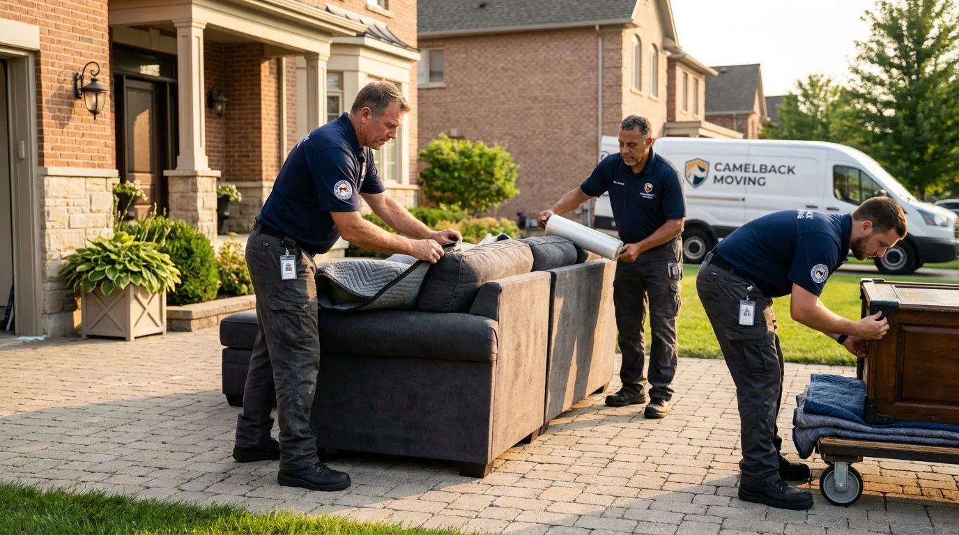 Large estate moving crew wrapping furniture in Massapequa Park, NY