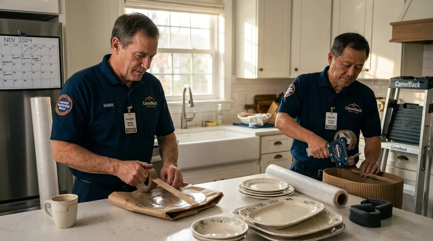 Professional crew packing kitchen dishware in Massapequa Park, NY